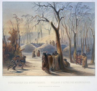 Winterdorp van de Minatarres door Karl Bodmer